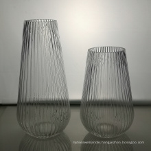 home transparent cylinder ribbed glass flower vase